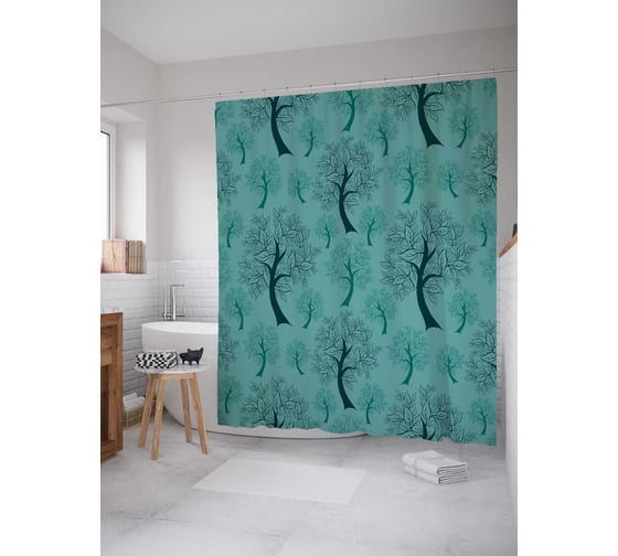 Штора (занавеска) для ванной JoyArty "Грустный лес" из сатена, 180х200 см с крючками, sc_13275