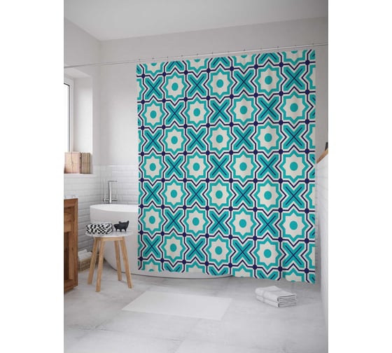 Штора (занавеска) для ванной JoyArty "Крестовое изобилие" из сатена, 180х200 см с крючками, sc_13250