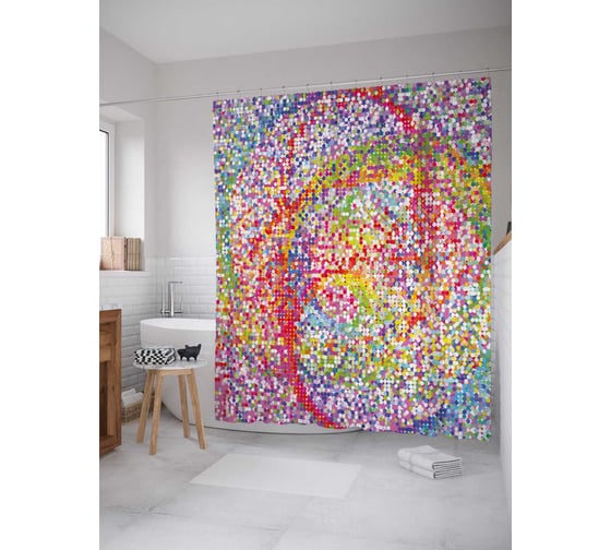 Штора (занавеска) для ванной JoyArty "Мозаический образ" из сатена, 180х200 см с крючками, sc_29478 1