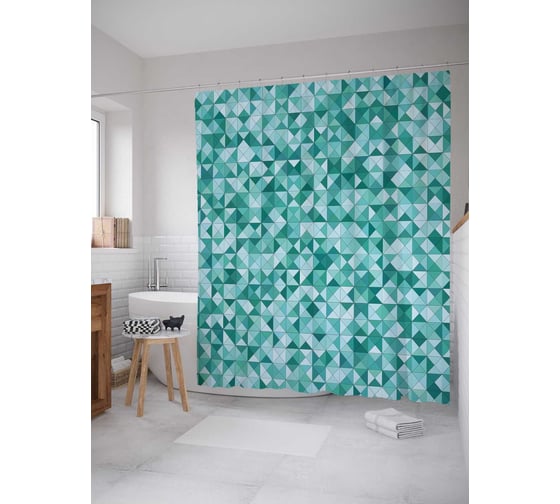 Штора (занавеска) для ванной JoyArty "Геометрический орнамент" из сатена, 180х200 см с крючками, sc_13266 1