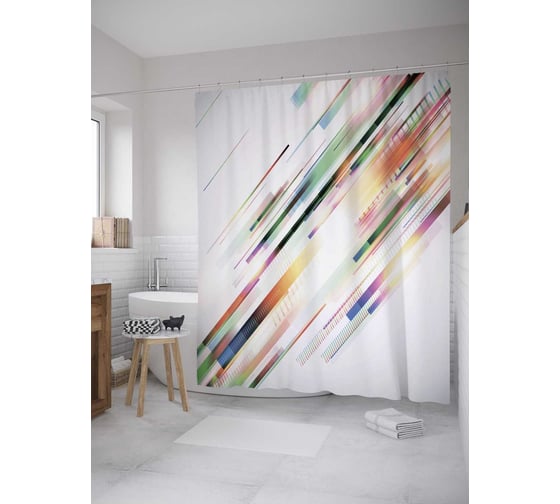 Штора (занавеска) для ванной JoyArty "Диагональные полосы" из сатена, 180х200 см с крючками, sc_27893 1