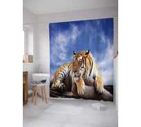 Штора (занавеска) для ванной JoyArty "Задумчивый тигр" из сатена, 180х200 см с крючками, sc_12723