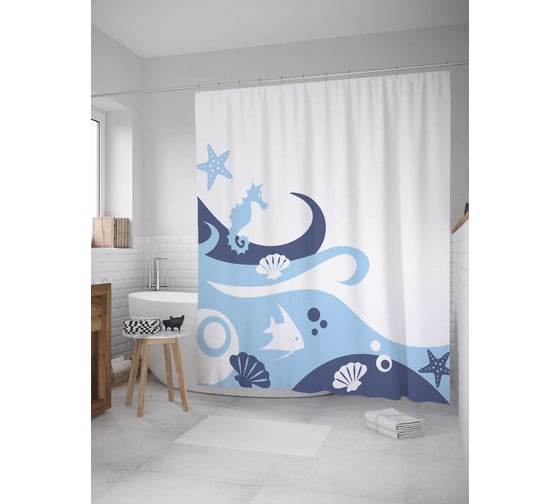 Штора (занавеска) для ванной JoyArty "Подводный арт" из сатена, 180х200 см с крючками, sc_28530 1