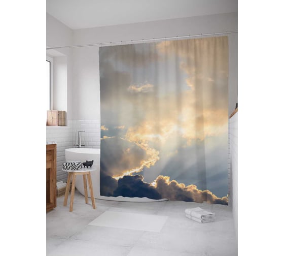 Штора (занавеска) для ванной JoyArty "Завораживающие облака" из сатена, 180х200 см с крючками, sc_13031 1