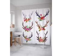 Штора (занавеска) для ванной JoyArty "Цветочные рога" из сатена, 180х200 см с крючками, sc_12805