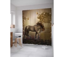 Штора (занавеска) для ванной JoyArty "Задумчивая лошадь" из сатена, 180х200 см с крючками, sc_12894