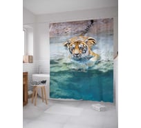 Штора (занавеска) для ванной JoyArty "Прохлада для тигра" из сатена, 180х200 см с крючками, sc_12726