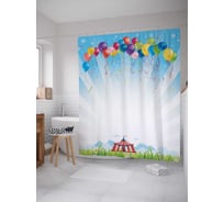 Штора (занавеска) для ванной JoyArty "Разноцветные шары и цирк" из сатена, 180х200 см с крючками, sc_12774