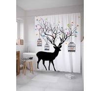 Штора (занавеска) для ванной JoyArty "Олений лес" из сатена, 180х200 см с крючками, sc_12794