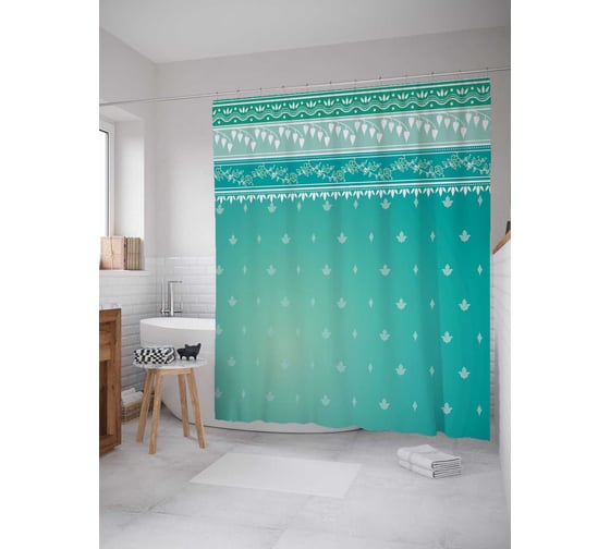 Штора (занавеска) для ванной JoyArty "Летящие листья" из сатена, 180х200 см с крючками, sc_13240 1