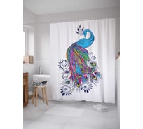 Штора (занавеска) для ванной JoyArty "Загадочный павлин" из сатена, 180х200 см с крючками, sc_12572