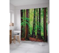 Штора (занавеска) для ванной JoyArty "Зеленеющий лес" из сатена, 180х200 см с крючками, sc_12596