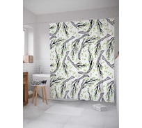 Штора (занавеска) для ванной JoyArty "Полосатые ветки" из сатена, 180х200 см с крючками, sc_13307