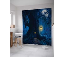 Штора (занавеска) для ванной JoyArty "Ночной дом в дереве" из сатена, 180х200 см с крючками, sc_12932