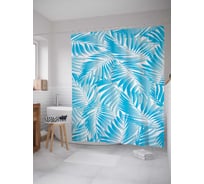 Штора (занавеска) для ванной JoyArty "Лиственный узор" из сатена, 180х200 см с крючками, sc_13289