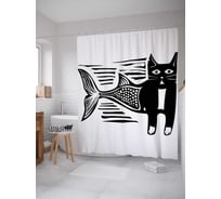 Штора (занавеска) для ванной JoyArty "Кот русалка" из сатена, 180х200 см с крючками, sc_12842