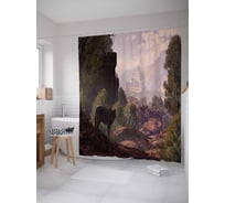 Штора (занавеска) для ванной JoyArty "Волк вдали от замка" из сатена, 180х200 см с крючками, sc_12597