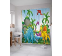 Штора (занавеска) для ванной JoyArty "Динозавры на водопое" из сатена, 180х200 см с крючками, sc_12664