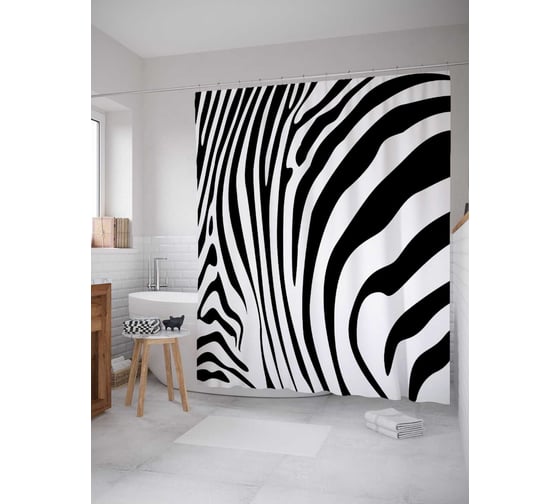 Штора (занавеска) для ванной JoyArty "Зебровый узор" из сатена, 180х200 см с крючками, sc_12963 1