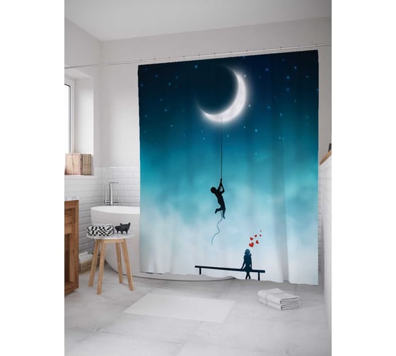 Штора (занавеска) для ванной JoyArty "Романтический подвиг" из сатена, 180х200 см с крючками, sc_12927 1