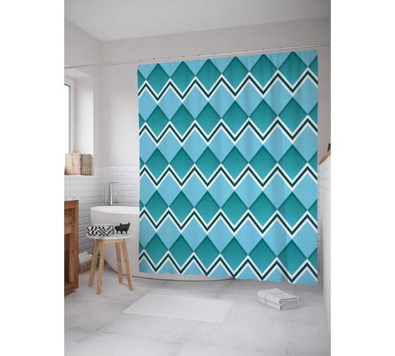 Штора (занавеска) для ванной JoyArty "Классические зигзаги" из сатена, 180х200 см с крючками, sc_13252 1
