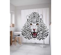 Штора (занавеска) для ванной JoyArty "Опасный леопард" из сатена, 180х200 см с крючками, sc_12724