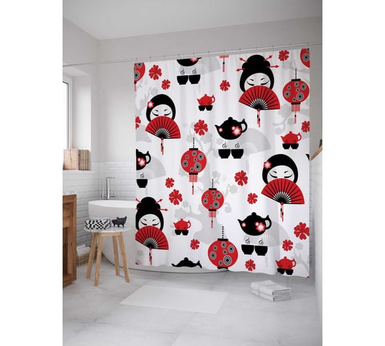 Штора (занавеска) для ванной JoyArty "Чайная традиция" из сатена, 180х200 см с крючками, sc_13124 1
