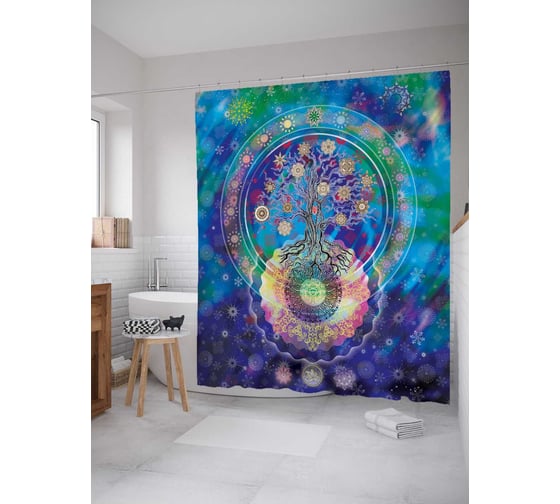 Штора (занавеска) для ванной JoyArty "Чарующее древо" из сатена, 180х200 см с крючками, sc_13192 1