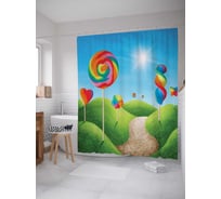 Штора (занавеска) для ванной JoyArty "Сладкая поляна" из сатена, 180х200 см с крючками, sc_12924