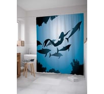 Штора (занавеска) для ванной JoyArty "Русалка с дельфинами" из сатена, 180х200 см с крючками, sc_12856