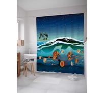 Штора (занавеска) для ванной JoyArty "Медузы в волне" из сатена, 180х200 см с крючками, sc_12943