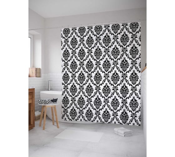 Штора (занавеска) для ванной JoyArty "Лиственная декорация" из сатена, 180х200 см с крючками, sc_13209 1