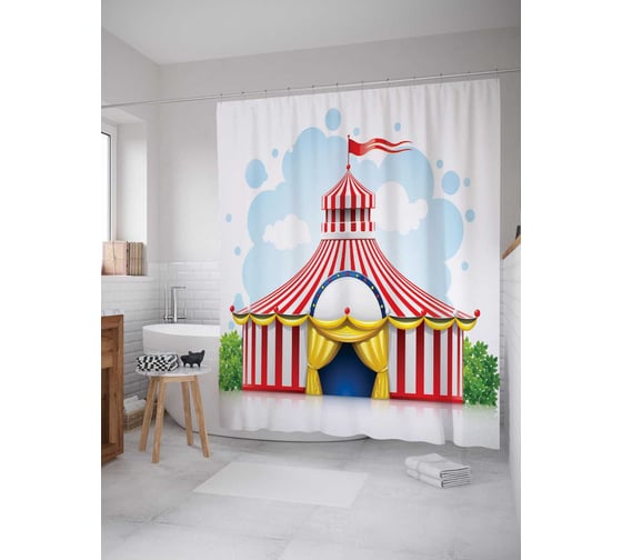 Штора (занавеска) для ванной JoyArty "Цирковой вход" из сатена, 180х200 см с крючками, sc_12767 1
