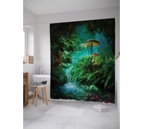 Штора (занавеска) для ванной JoyArty "Грибы у реки" из сатена, 180х200 см с крючками, sc_12919