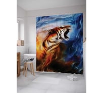 Штора (занавеска) для ванной JoyArty "Тигр в ярости" из сатена, 180х200 см с крючками, sc_12710