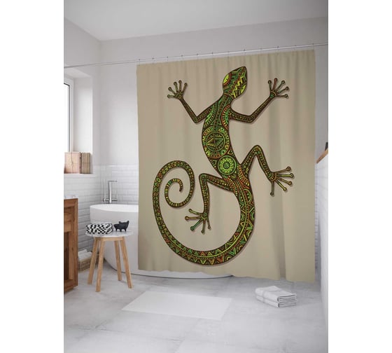 Штора (занавеска) для ванной JoyArty "Узорная рептилия" из сатена, 180х200 см с крючками, sc_13397 1