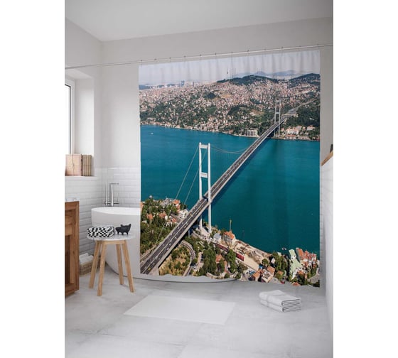 Штора (занавеска) для ванной JoyArty "Вид на город" из сатена, 180х200 см с крючками, sc_1290