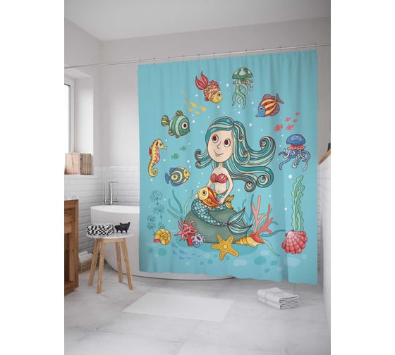 Штора (занавеска) для ванной JoyArty "Прелестная русалка" из сатена, 180х200 см с крючками, sc_12839 1