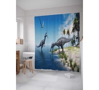 Штора (занавеска) для ванной JoyArty "Динозавры на рыбалке" из сатена, 180х200 см с крючками, sc_12663