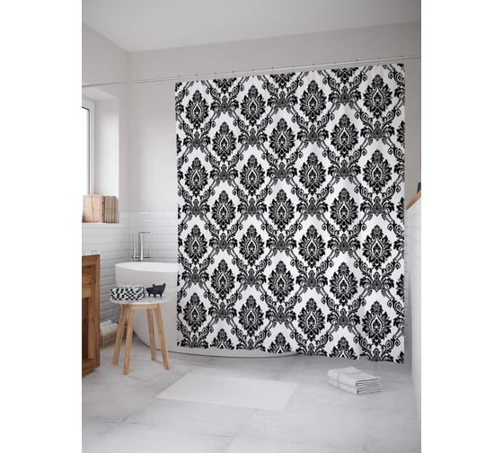 Штора (занавеска) для ванной JoyArty "Классические цветочные плетения" из сатена, 180х200 см с крючками, sc_13194 1