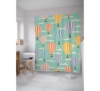 Штора (занавеска) для ванной JoyArty "Радужные воздушные шары" из сатена, 180х200 см с крючками, sc_13168