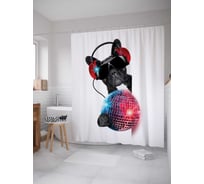 Штора (занавеска) для ванной JoyArty "Диско пес" из сатена, 180х200 см с крючками, sc_12684