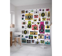 Штора (занавеска) для ванной JoyArty "Ретро фотоаппараты" из сатена, 180х200 см с крючками, sc_13161