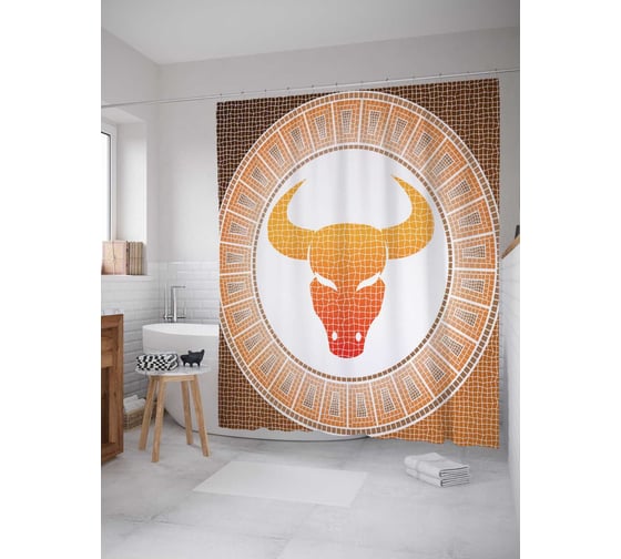 Штора (занавеска) для ванной JoyArty "Зодиакальный телец" из сатена, 180х200 см с крючками, sc_13332 1