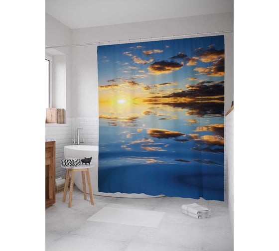 Штора (занавеска) для ванной JoyArty "Солнечная высота" из сатена, 180х200 см с крючками, sc_12884 1