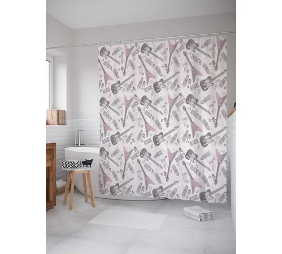 Штора (занавеска) для ванной JoyArty "Рок безумие" из сатена, 180х200 см с крючками, sc_12673 1