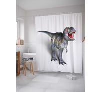 Штора (занавеска) для ванной JoyArty "Свирепый динозавр" из сатена, 180х200 см с крючками, sc_12645