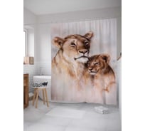 Штора (занавеска) для ванной JoyArty "Львиная забота" из сатена, 180х200 см с крючками, sc_12709
