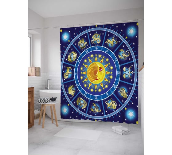 Штора (занавеска) для ванной JoyArty "Звездные созвездия" из сатена, 180х200 см с крючками, sc_13343 1
