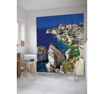 Штора (занавеска) для ванной JoyArty "Каменные образования у моря" из сатена, 180х200 см с крючками, sc_18035